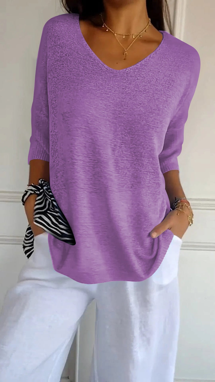 Knitted top with V-neckline