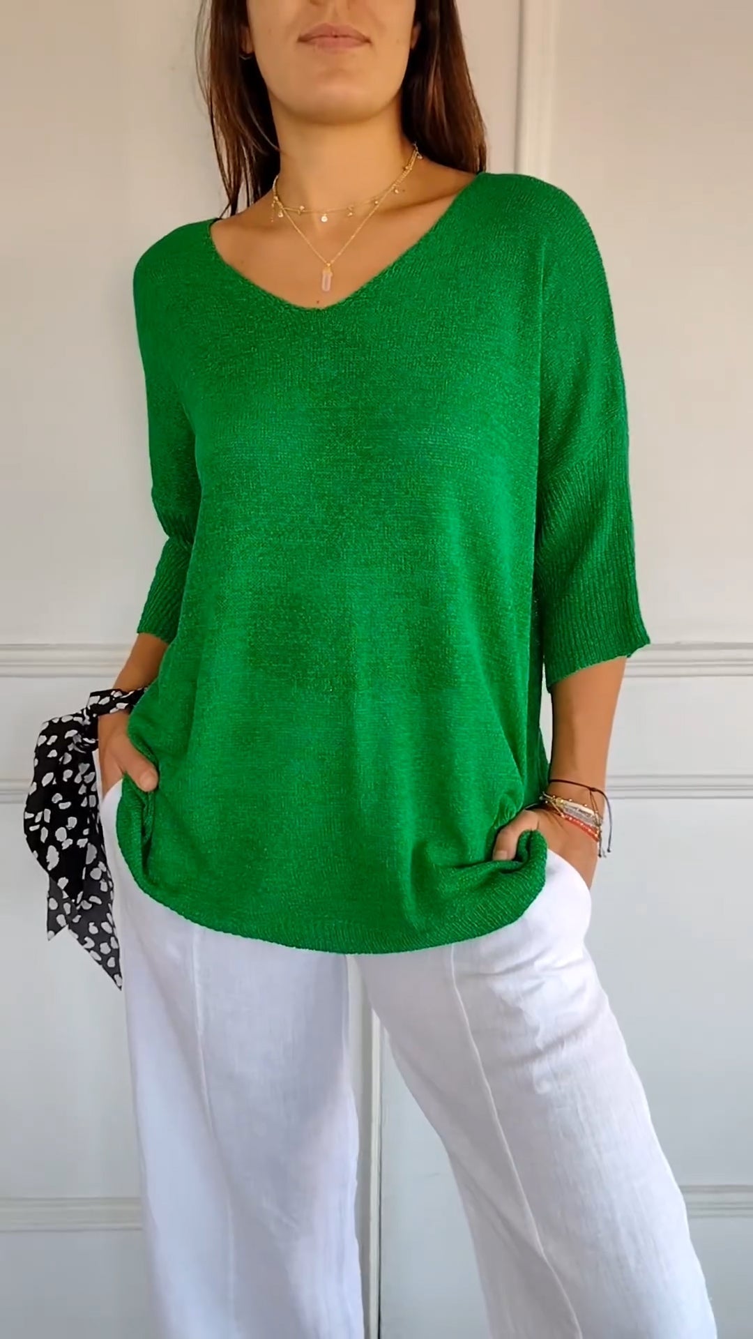 Knitted top with V-neck