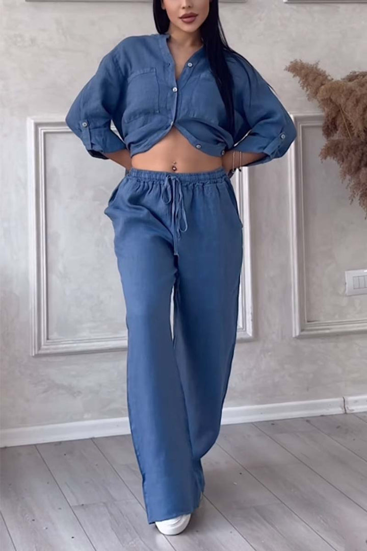 Women's - Two-piece set with cotton and linen trousers - Comfortable and Lightweight - Perfect for Warm days