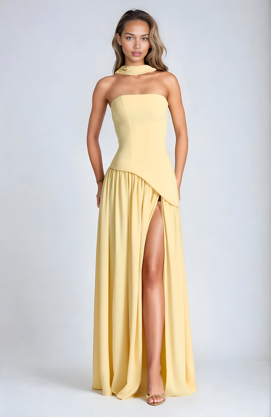 Women's - Strapless Evening Dress - A-Line with Slit