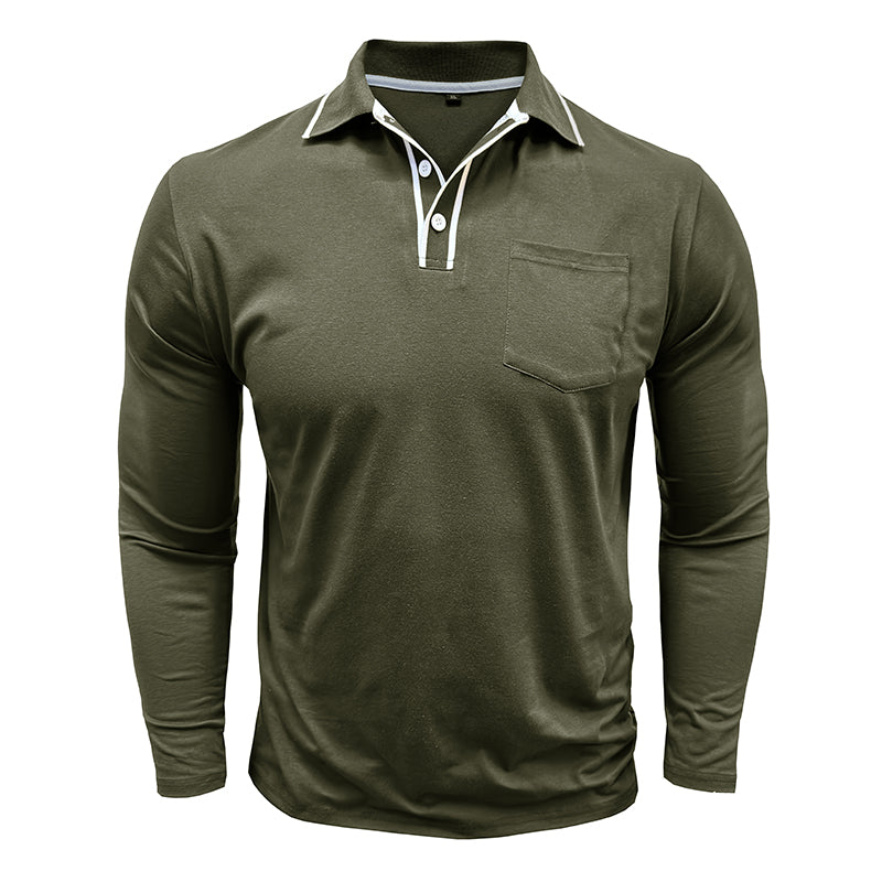 Men's - Polo Collar Long Sleeves - Soft Cotton Blend - Stylish Casual Wear