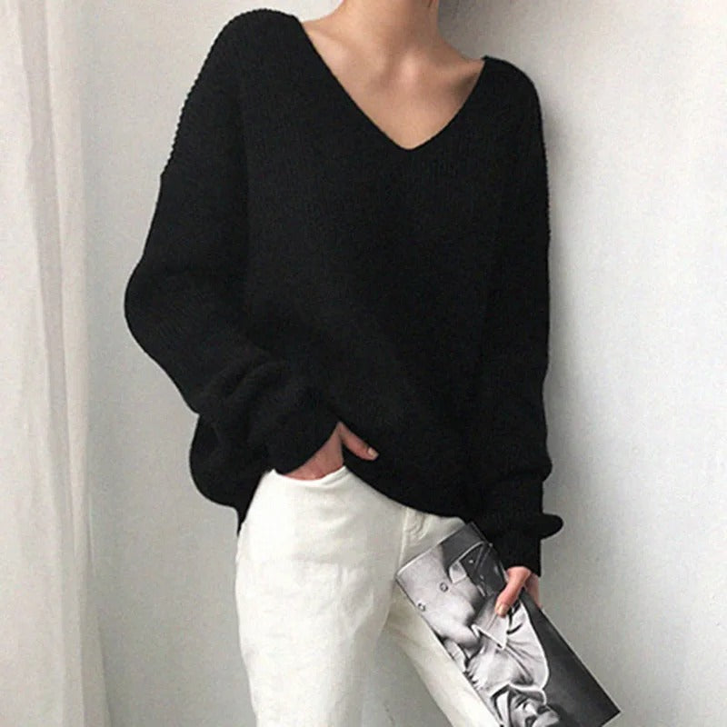 Women's - Comfortable V-neck Sweater - Soft Knit - Stylish Everyday Wear