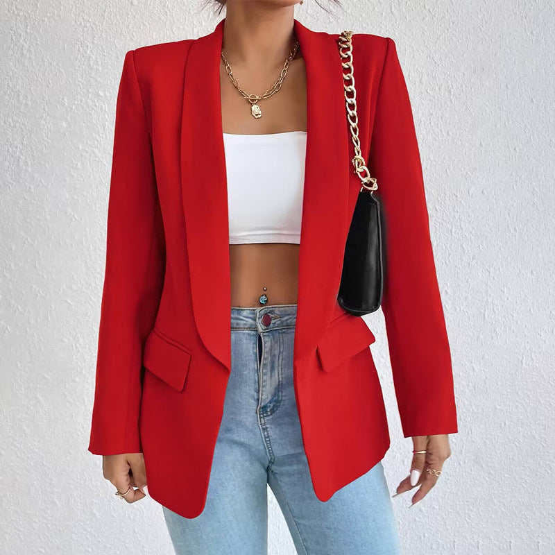 Professional Chic Blazer With Open Front and Long Sleeves