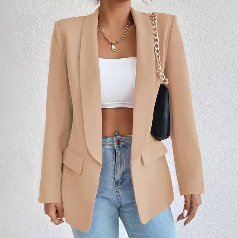 Professional Chic Blazer With Open Front and Long Sleeves