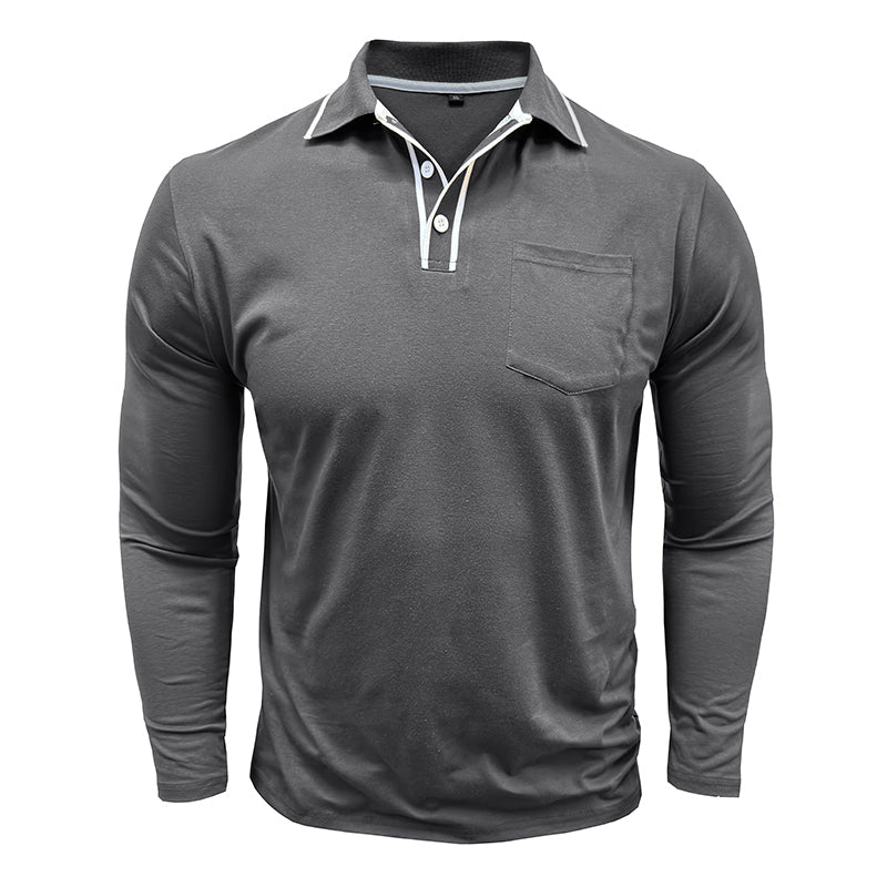 Men's - Polo Collar Long Sleeves - Soft Cotton Blend - Stylish Casual Wear