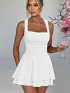 Women's - Elegant Summer Midi Dress - Square Neckline, Sleeveless, Ruffle Trim - Perfect for Warm Weather Style