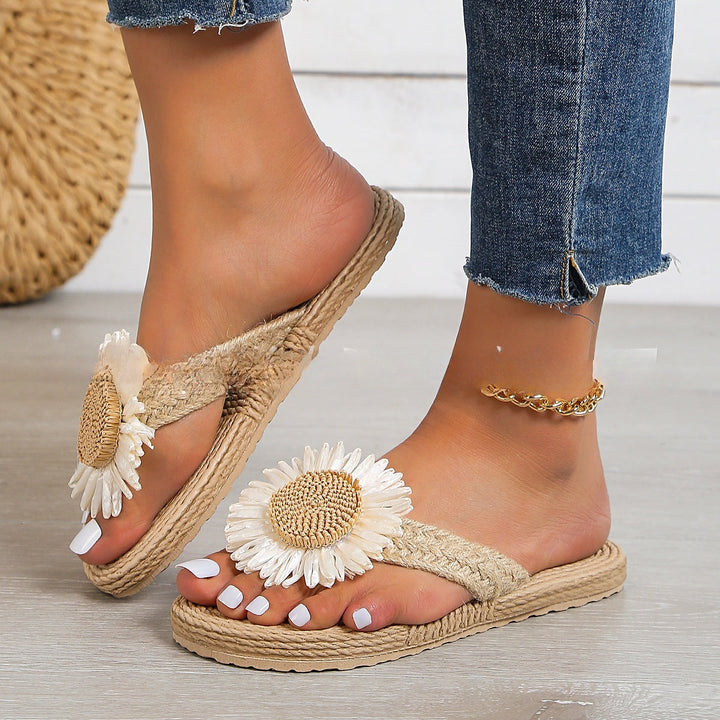 Summer New Fashion Women Linen Flower Flat Shoes