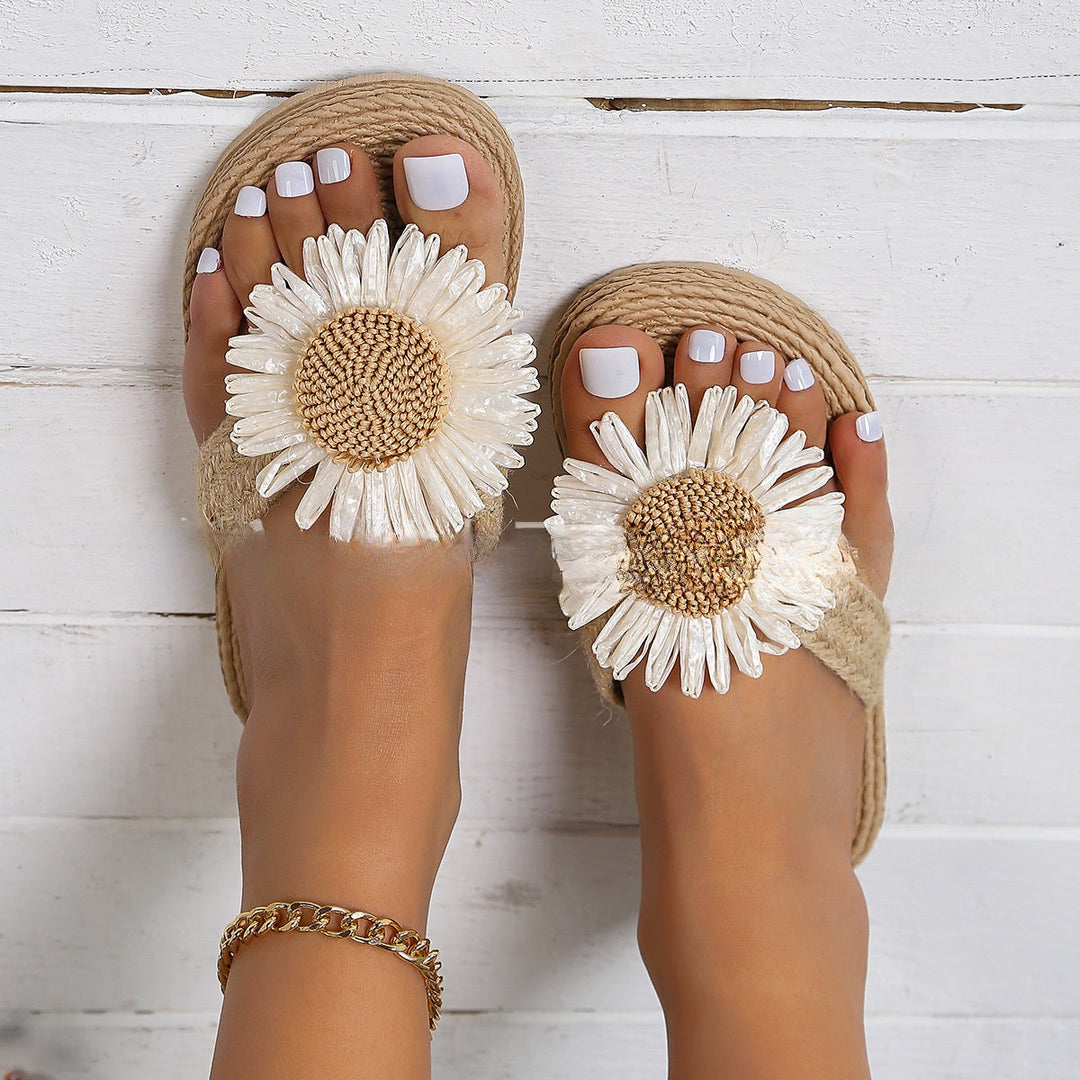 Summer New Fashion Women Linen Flower Flat Shoes