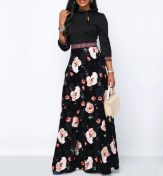 Timeless Fashion Bow Print Swing Dress