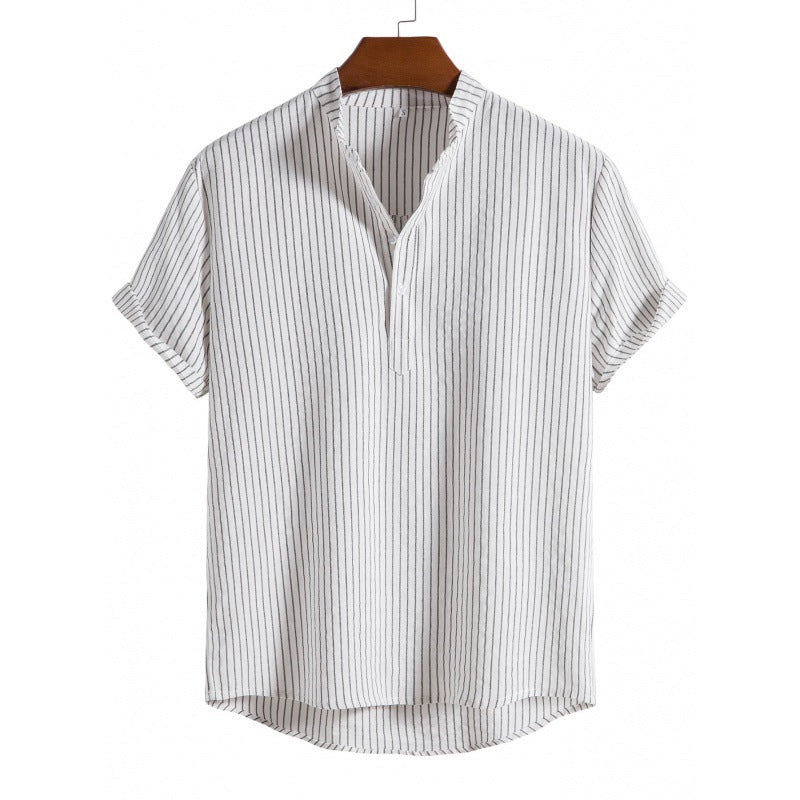 Striped shirt with half button placket for men in linen