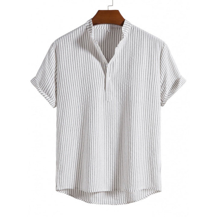 Striped shirt with half button placket for men in linen