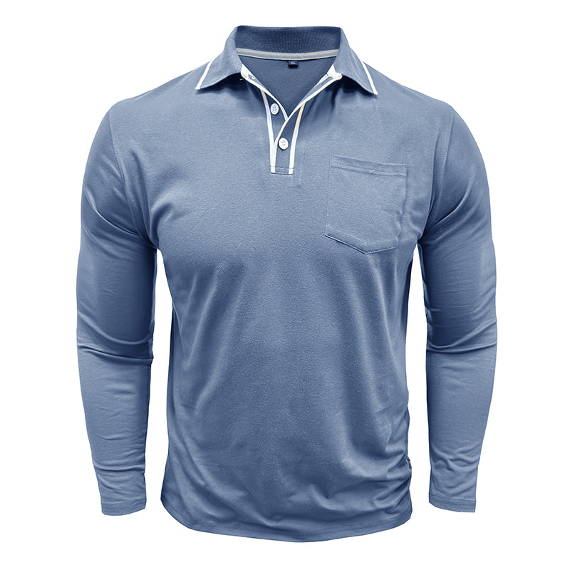 Men's - Polo Collar Long Sleeves - Soft Cotton Blend - Stylish Casual Wear