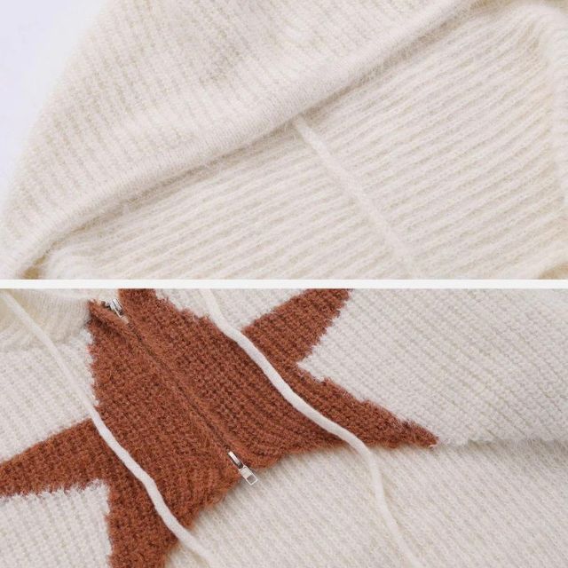 Short knitted hoodie with star pattern