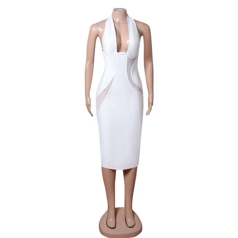 Elegant Hepburn Deep V Halter Slim-fit shift dress