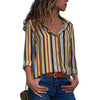 Stylish striped casual V-neck long sleeve chiffon blouse