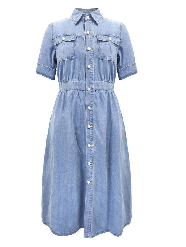 A-line denim dress with flap pockets