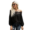 Trendsetting Loose lace sewing one-line neckline blouse