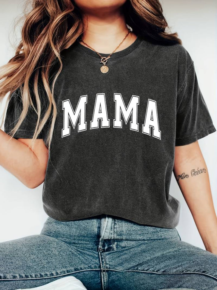 Mummy T-shirt with letter print and round neckline