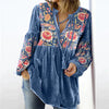 Women's blouse vintage print V-neck long sleeve shirt