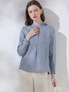 Women's - Linen Shirt - Light Blue Long-Sleeved with Split Sleeves - Elegant and Comfortable Style