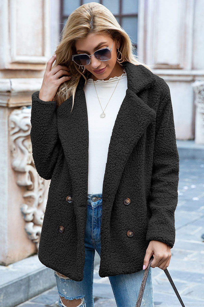 Women's - Sherpa Coat - Full Size with Lapel Collar - Warm and Cosy Winter Outerwear