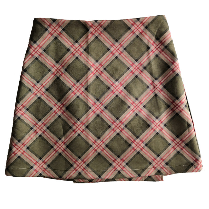 Stylish Retro Slim Checked High Waist A-Line Hip Skirt