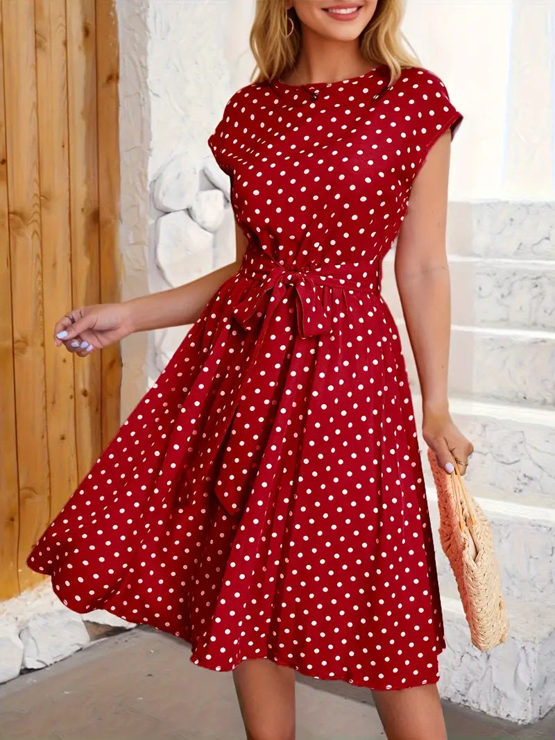 Casual Pleated Dress With Dots