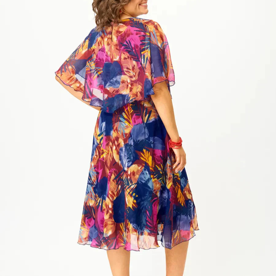 Women's - Elegant Chiffon Dress - Colour Accents - Stylish Fashion