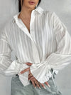 Women's -  Long Sleeve Linen Blouse - Collared & Semi-Transparent Shirt - Stylish Women's Top