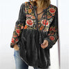 Women's blouse vintage print V-neck long sleeve shirt