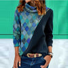 Women's Geometric Design long sleeve blouse with rounded collar