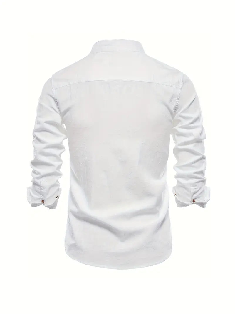 Men's - Stylish Button-Up Shirt - Comfortable Cotton Blend - Casual Wear