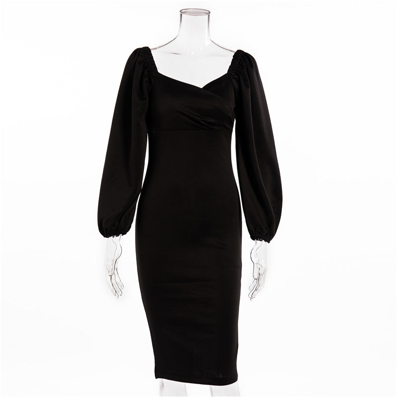 Versatile Waist Bubble Sleeve Long Sleeve Dress