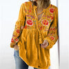 Women's blouse vintage print V-neck long-sleeved shirt