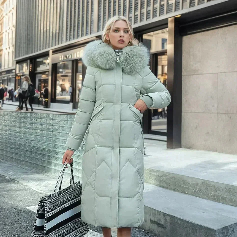 Fashionable coat with faux fur trim