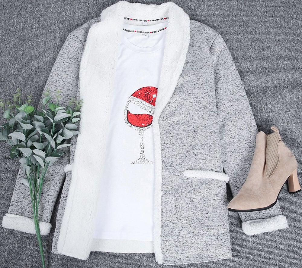 Cosy grey and white double-pocket cardigan