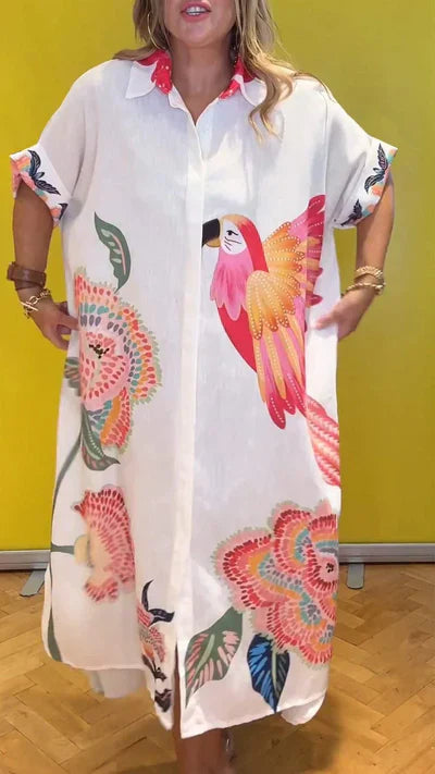 Dress with parrot print