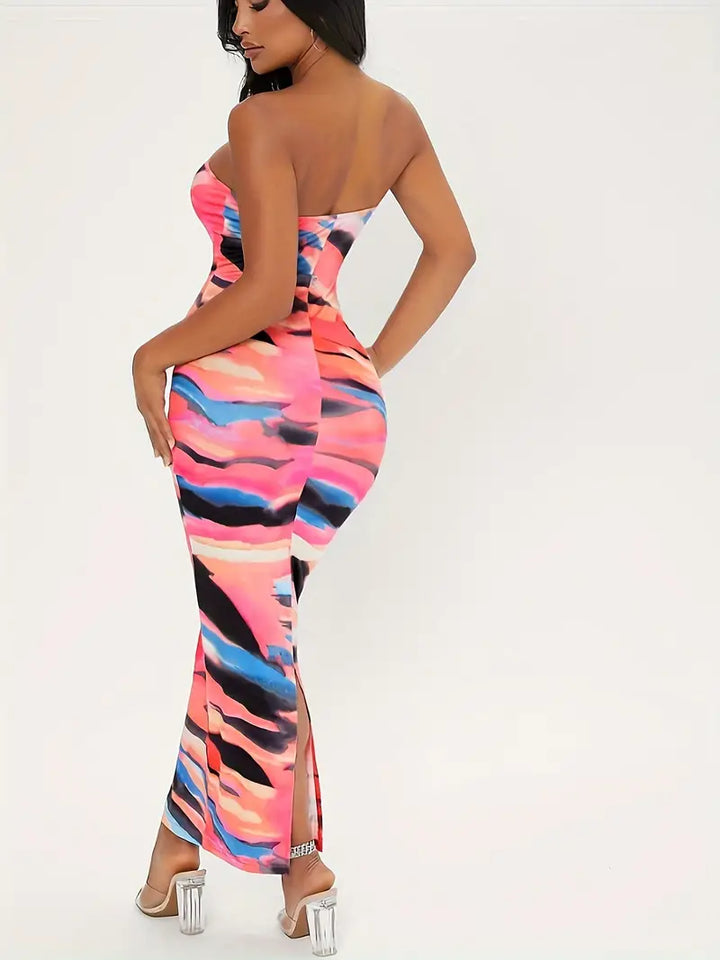 Split Dress With Tie-dye Print