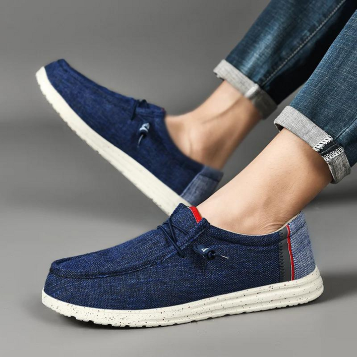 Flat slip-on shoes with laces