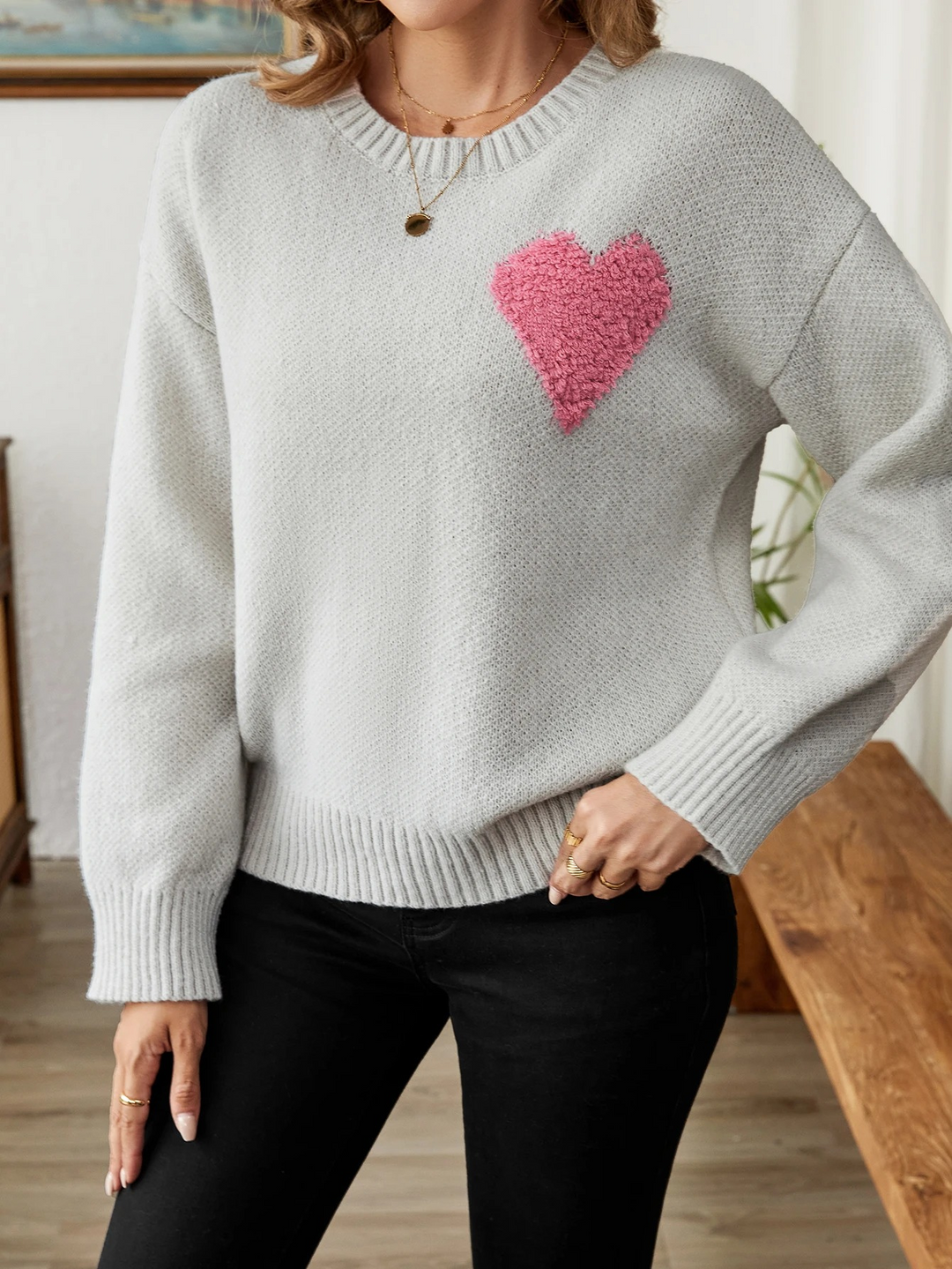 Soft knitted jumper with heart pattern