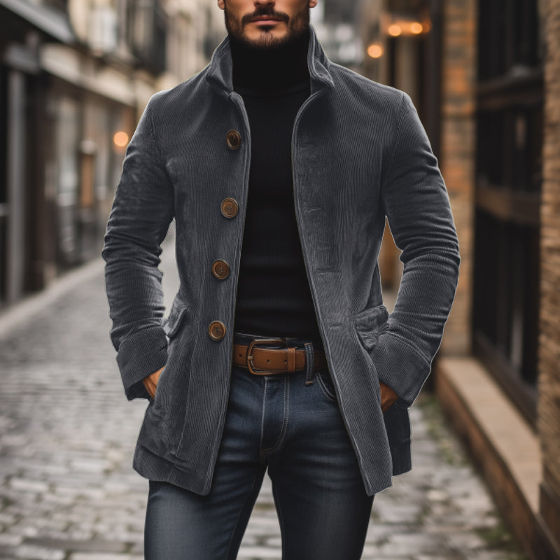 Men's - Vintage Short Coat - Corduroy - Stand Collar Slim Fit