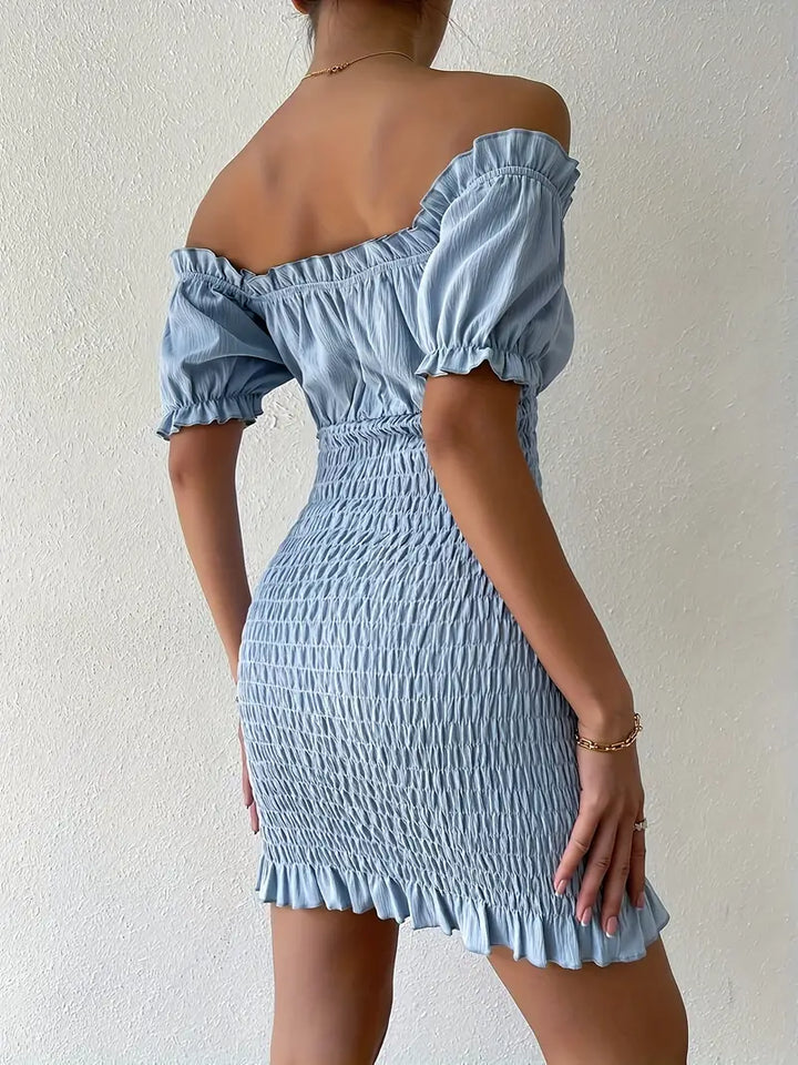 Solid Off-shoulder Bodycon Dress With Ruffles