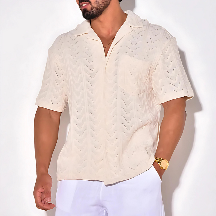 Short-sleeved shirt with lapel button