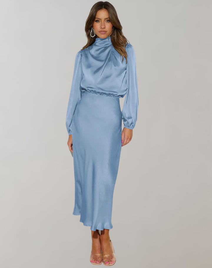 Dress with satin sleeves