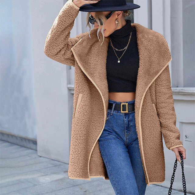 Casual warm plush khaki coat