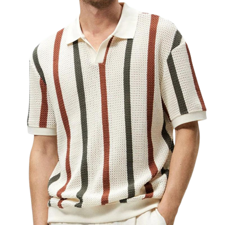 Knitted polo shirt with stripes