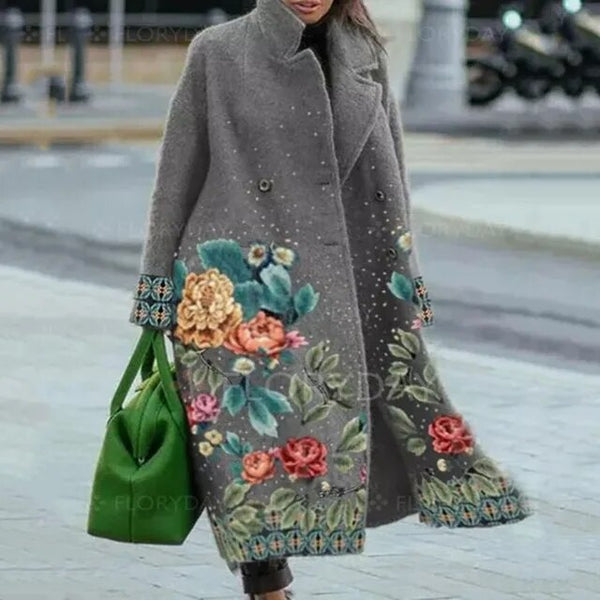 Elegant winter coat with floral pattern