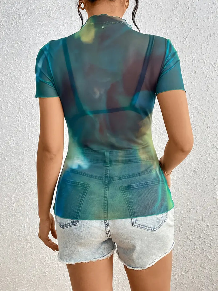 Tie-dye Mesh Slim T-shirt