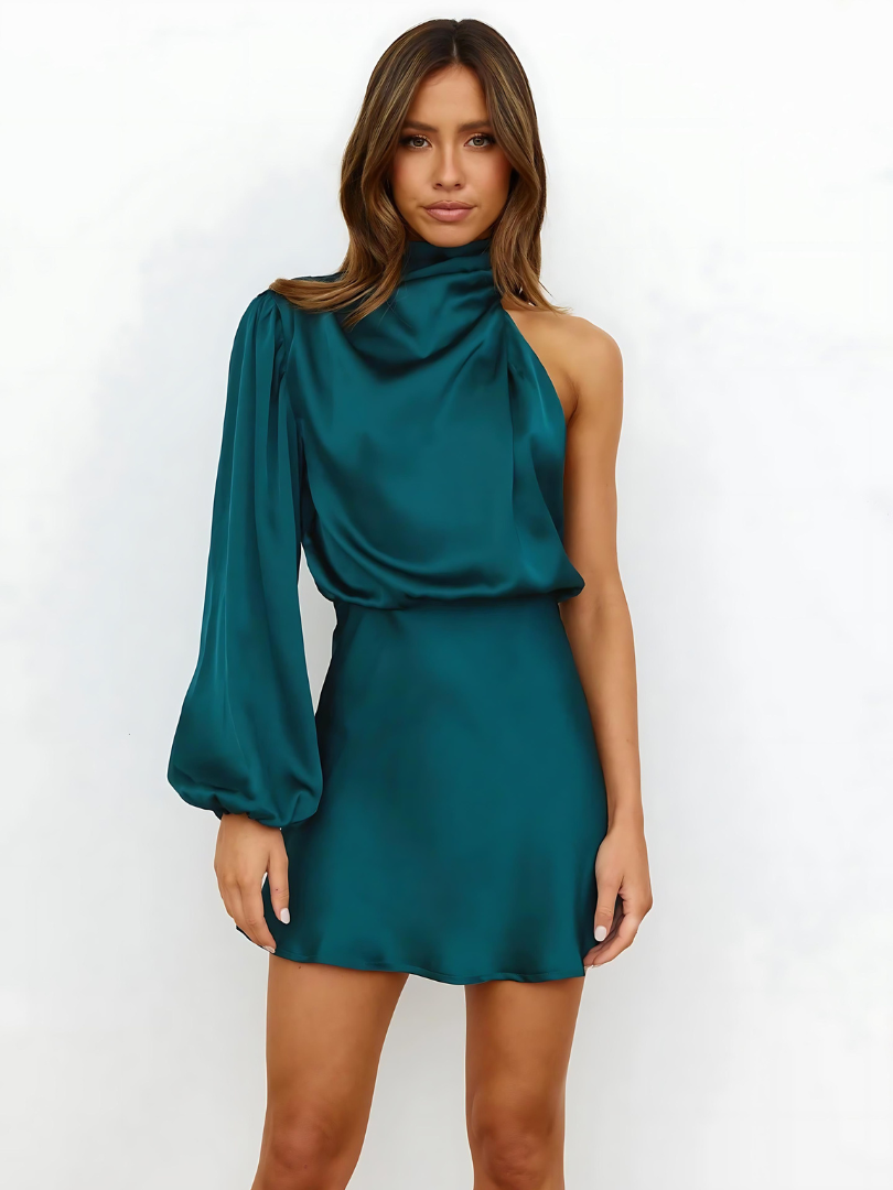 Women's - One-Shoulder Satin Dress - Elegant Evening Wear for Special Occasions - Chic and Stylish