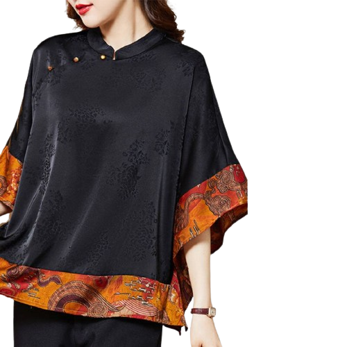 Embossed batwing top with contrasting hem